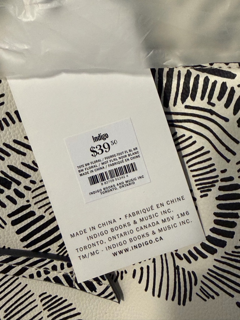 Indigo White Tote with Black Floral Print - Picture 4 of 6